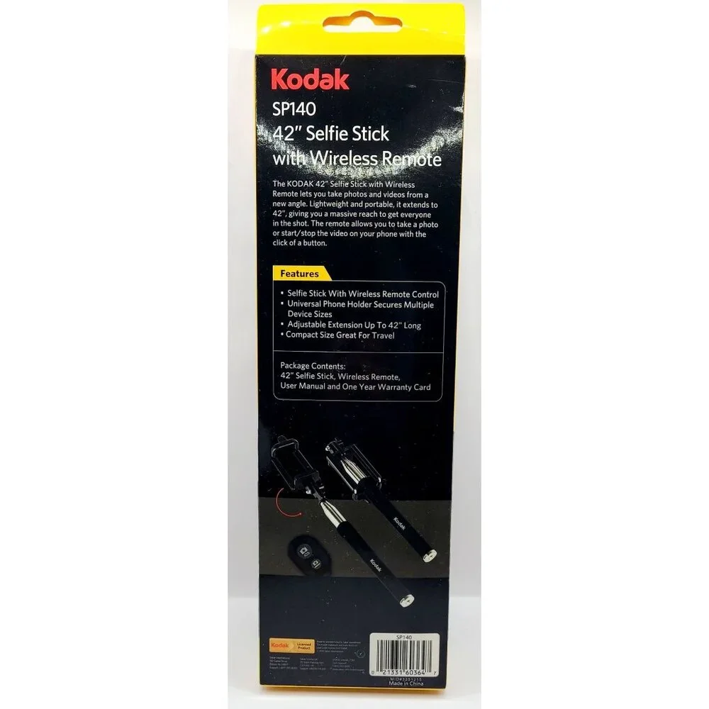 Kodak SP140 Selfie Stick With Wireless Remote Control Compact For Travel 42 Inch